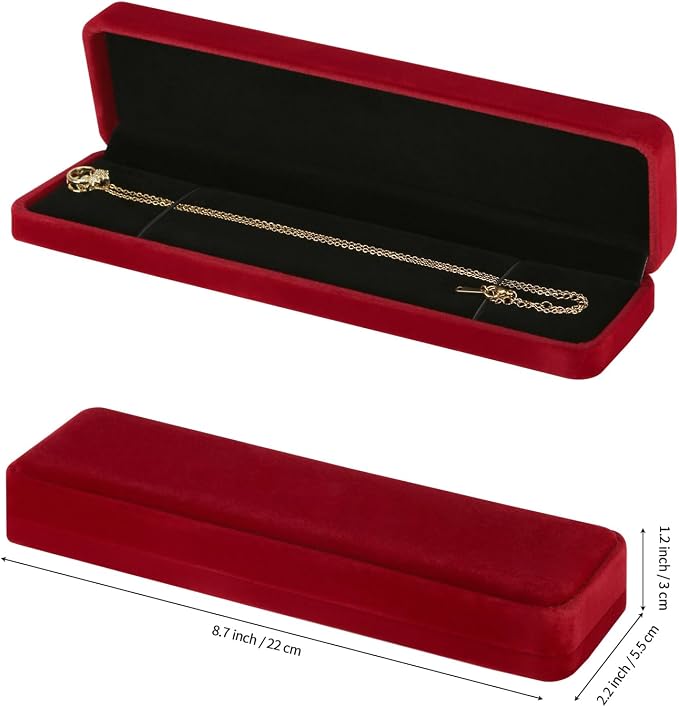 KUKUVR 2 Pcs Velvet Necklace Gift Box, Long Jewelry Storage Holder Case for Chain Pendant Bracelet Engagement Birthday Anniversary (Red)