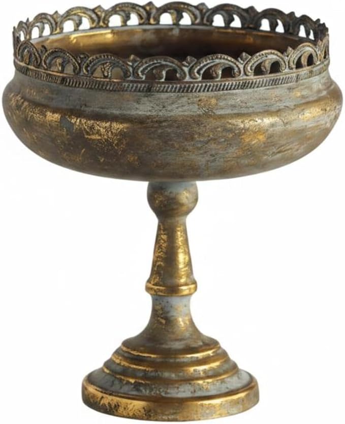 Pedestal Planter Iron Antique Pedestal Planter Distressed Finish Compote Vase for Decorative Display, Floral Arrangements, Tall
