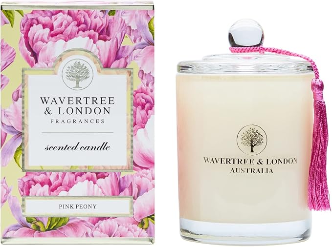 Wavertree & London Organic Pink Peony Scent Soy Wax Candle | Non Toxic 100% Cotton Wick Triple Scented Pure Natural Soy Wax Candles, Hand Poured in Australia | 60 Hours Burning Time, 11.66 Oz