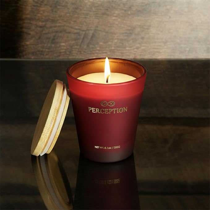 PERCEPTION AROMAS Luxury Scented Candle | Amber Grapefruit | Hand Poured Soy Wax Candle with Gift Box | Elegant Fragrances | 50 Hour Burn Time (8.1 oz)
