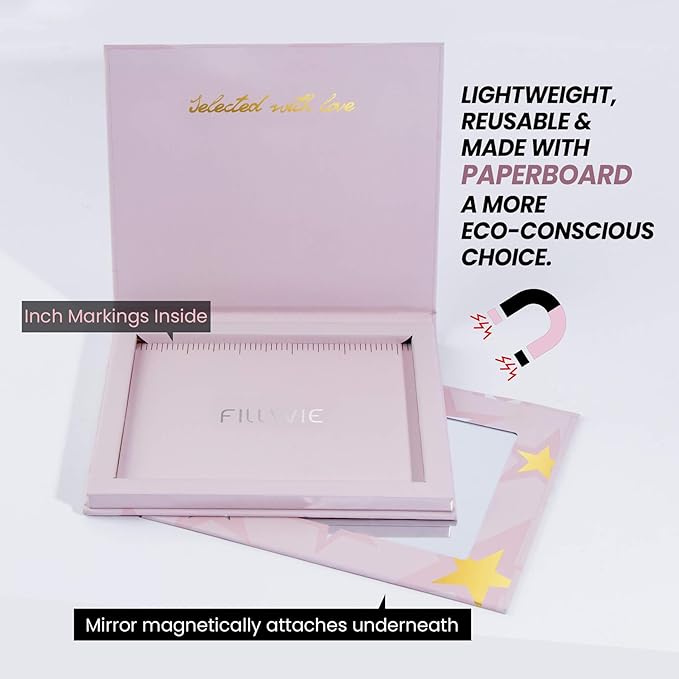 Magnetic Empty Makeup Palette with Mirror – Customizable Refillable Case for Eyeshadow, Blush, Lipstick, Highlighter – Lightweight, Waterproof, with Spatula & 20 Metal Stickers (Pink, Medium)