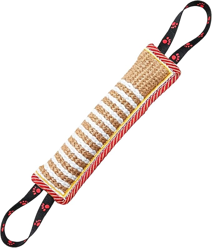 Tug Toy with 2 Strong Handles, Durable Pillow Pull Toy for Aggressive Chewers, Interactive Bite Training Tug of War Toy for Puppies and Medium to Large Dogs (Lacy Footprints)