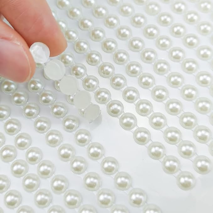 3/4/5/6mm with Pearl Beige Gem Rhinestones Stickers for Face, Self Adhesive Pearl Stickers Stick on Body Crystal Jewels Makeup Glue for Face Eye Hair Nails Make up and Craft Home Decor 3090PCS