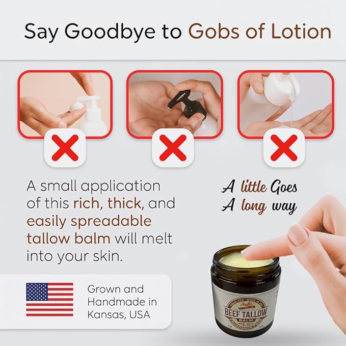 Prairie Fire Candles Grass Fed Beef Tallow Balm - 4 oz - Made in USA - Organic Grass Fed and Finished Tallow - Moisturizing Skin Care Frankincense