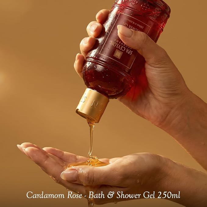 SPA CEYLON Cardamom Rose Bath and Shower Gel | Luxurious Herbal Bath Wash with Aloe Vera, Coconut & Himalayan Rose | Uplifting & Nourishing | for All Skin Types