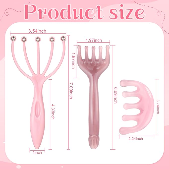 ProSuites 3 Pack Pink Head Massager Scalp Comb Resin Gua Sha Tool Set Scalp Stress Relax Tool for Christmas, Birthday, Mother's Day