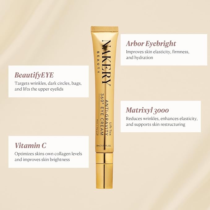 Nakery Lift-Tox Eye Cream for Puffiness and Bags, Lifting Treatment with Hyaluronic Acid, Anti Aging Formula for Women, Depuffing Moisturizer for Wrinkles and Dark Circles
