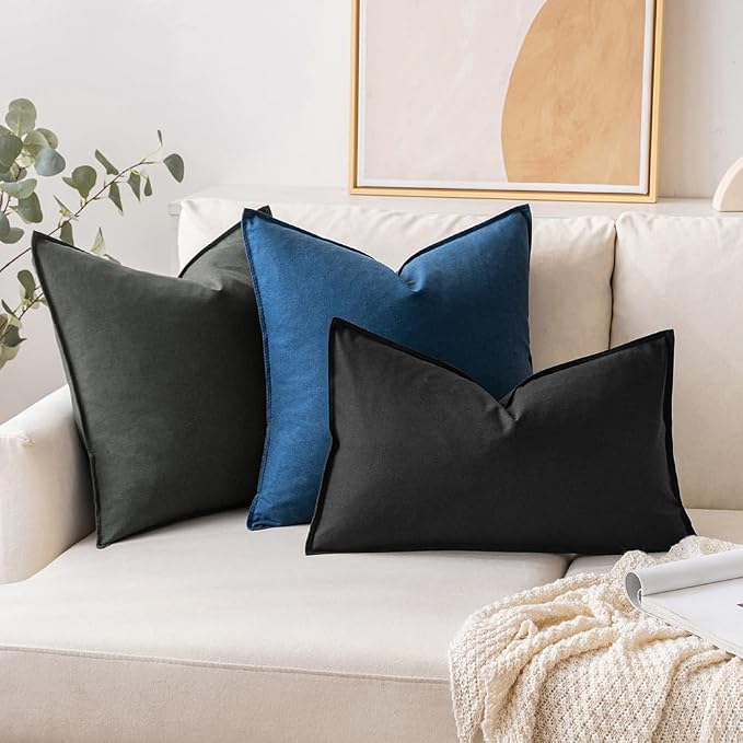 MIULEE Euro Shams Decorative Linen Pillow Covers 24x24 Inch Navy | Pack of 2, Boho Farmhouse Modern Soft Accent Throw Pillows, Neutral Cushion Covers, Home Decor for Bed Sofa Couch Living Room