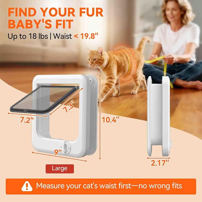 LIBBEPET Cat Door Interior Door, 4 Way Rotating Lock for Cats ≤18 lbs，Large | Reinforced ABS Frame, Magnetic Auto-Reset Flap, Weatherproof Brush Strips, Fit for Interior and Exterior Doors 1.3"-2" Thick