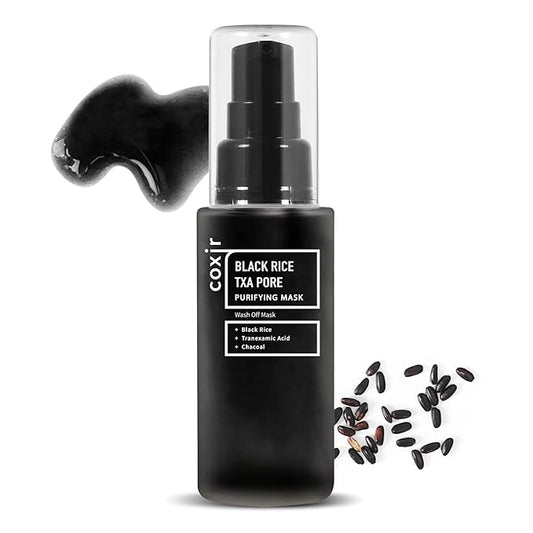 Coxir TXA Black Rice Pore Mask – Korean 3-in-1 Wash-Off Mask Serum| Pore Purifying, Blackhead Care, Hydrating, Skin Toning Treatment with TXA & Black Rice |Vegan K-beuaty Face Mask [50ml/1.69 fl.oz]
