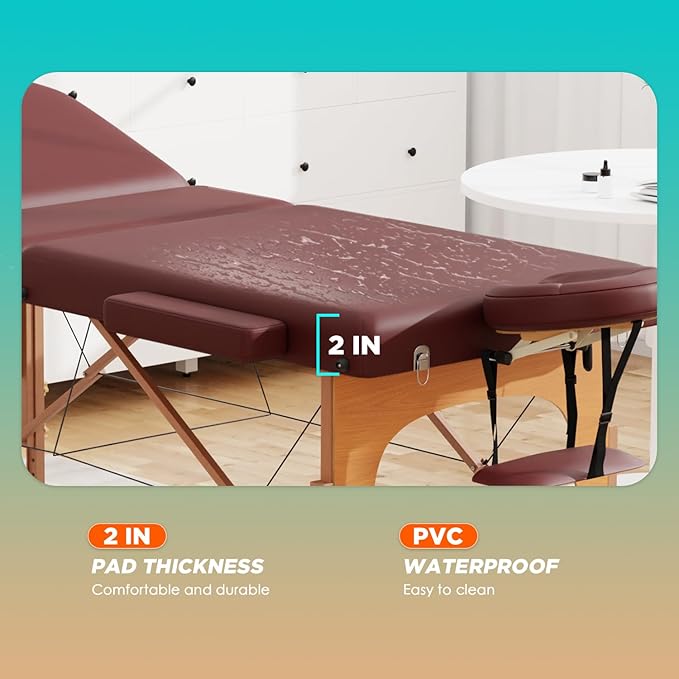 BestMassage Massage Bed Portable Massage Table 77" L 28" W Lash Bed Height Adjustable 3 Folding PU Leather with Oxford Bag for Spa Footmassage Facial CareSpa Tattoo
