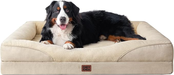EHEYCIGA Orthopedic XXL Dog Bed for Large Dog, Memory Foam Dog Couch, Beige | 52x41 Inch Extra Large Sized Dog Sofa with Sides, Waterproof Liner & Washable Removable Cover, Bolster Pet Couch