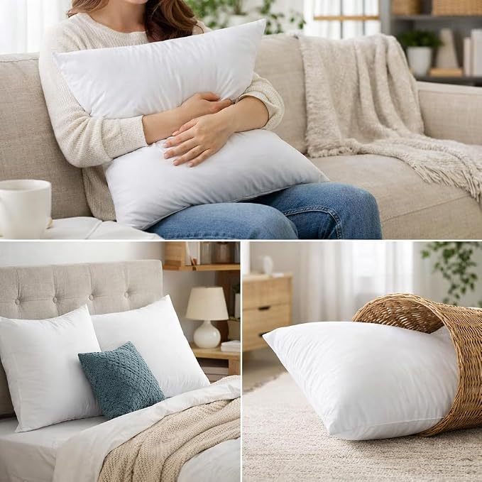 Qeils 18 x 18 Pillow Inserts Set of 4 White Throw Pillow Inserts with Soft Polyester Cover - Rectangle Square Interior Sofa Pillow Inserts Decorative Pillow Insert White Couch Pillow, Pack of 4