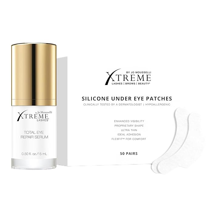 Xtreme Lashes Total Eye Rejuvenation Full Size Kit, Total Eye Repair Serum 0.50 Oz, Silicone Under Eye Patches 50 Pairs, Firming, Hydrating, Smoothing Eye Treatment System