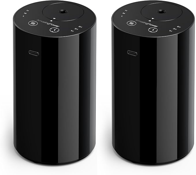 Waterless Essential Oil Diffuser, Portable Aromatherapy Diffuser with 20mL Capacity, Battery Operated Mini Scent Diffuser,3 Mist Levels & Timers, Leak-Free, for Home, Car, Office (Black 2 Pack)