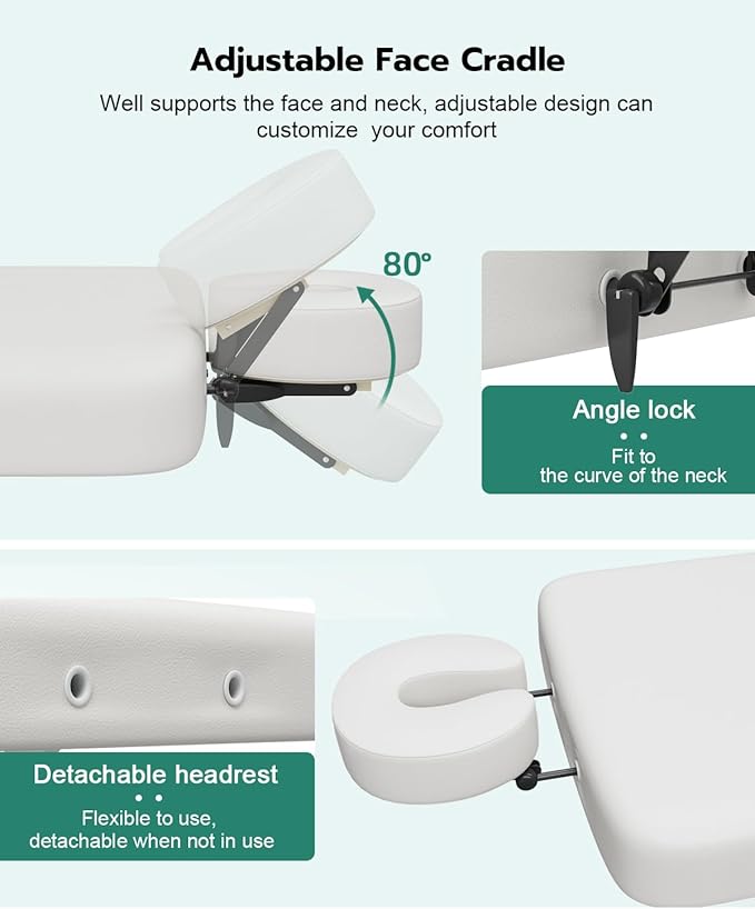 Paddie Flat Electric Lift Massage Table, Professional Spa Bed 6.7" Memory Foam with Adjustable Face Cradle and Rolling Wheels, White