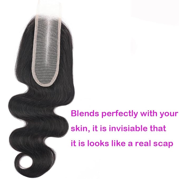 2x6 HD Transparent Skinlike Human Hair Lace Closure Body Wave 14inch 100% Brazilian 2x6 Closure Virgin Human Hair Kim K Middle Part Closure Body Wave Natural Black Glueless Pre Plucked Bleached