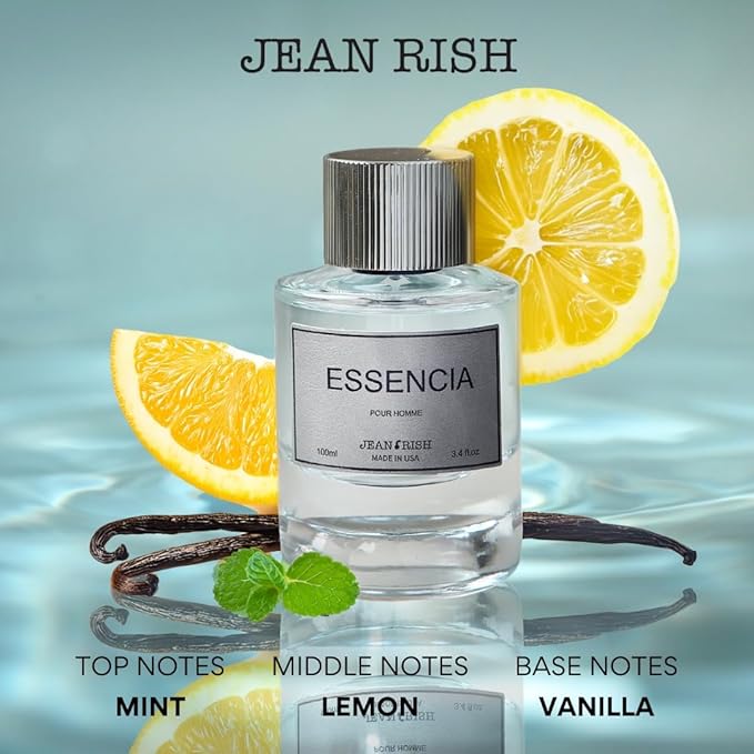 Jean Rish Essencia, Eau De Parfum for Men (3.4 Fl Oz / 100ml) with Mint-Lemon-Vanilla, Long Lasting and Luxury Fragrance