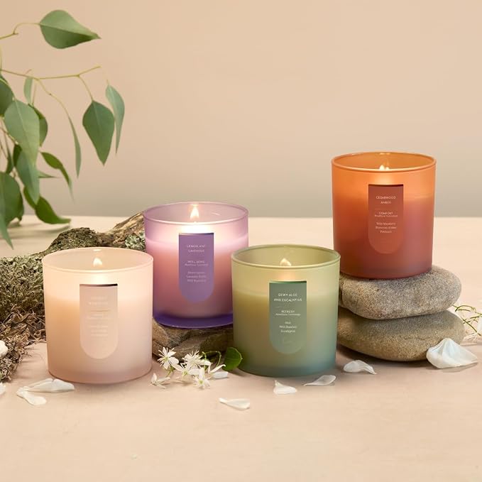 CUE Scented Candle |MoodBoost Essential Oils |OpenWick Clean Burning Candle | Soy Coconut Wax Blend | for Home | Mother's Day Candle Gift |Extended Burn Time (8.5oz, Coconut Rosewood)