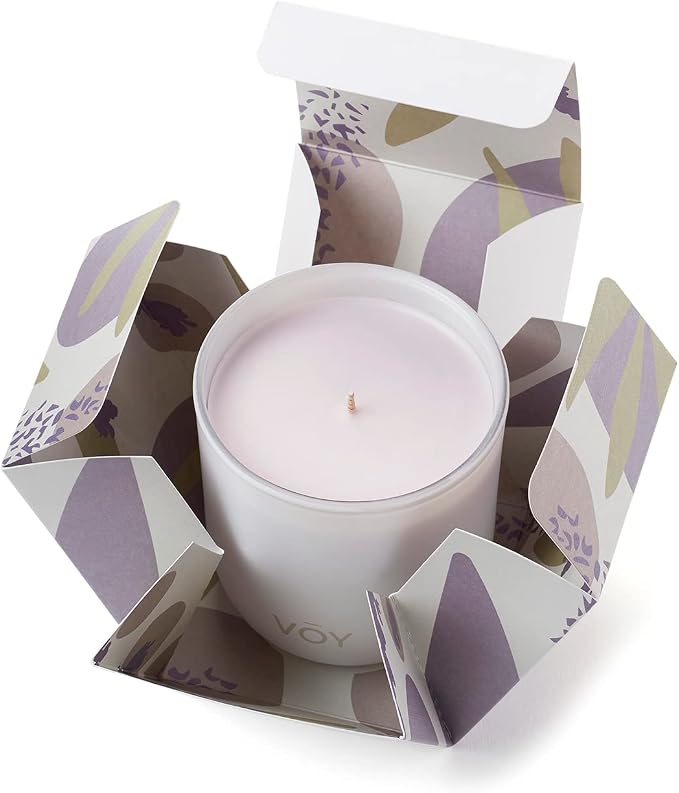 VOY Scented Candle, Herbaceous Minty Wild Sage & Royal Lavender Scent, 55 Hour Burn Time, Blended Soy Candle, High-Fragrance Load, 8 oz Jar Candle, Aromatherapy Candle with Sustainable Gift Packaging