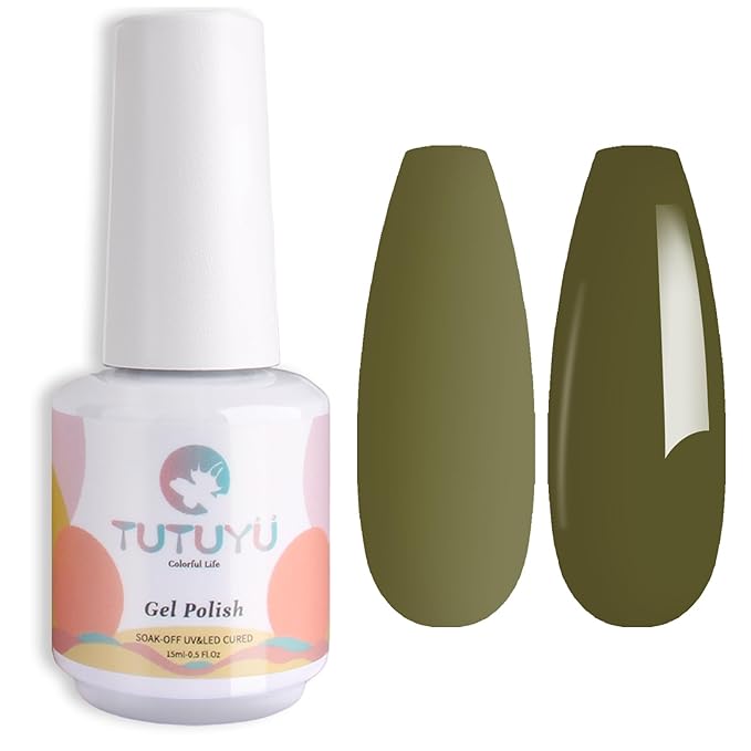 Olive Green Gel Nail Polish, 15ml UV/LED Soak Off Dark Green Gel Polish for Manicure Salon or DIY Nail Art at Home,Spring Summer Fall Colors - GP0061