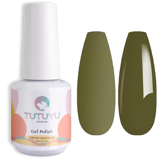 Olive Green Gel Nail Polish, 15ml UV/LED Soak Off Dark Green Gel Polish for Manicure Salon or DIY Nail Art at Home,Spring Summer Fall Colors - GP0061