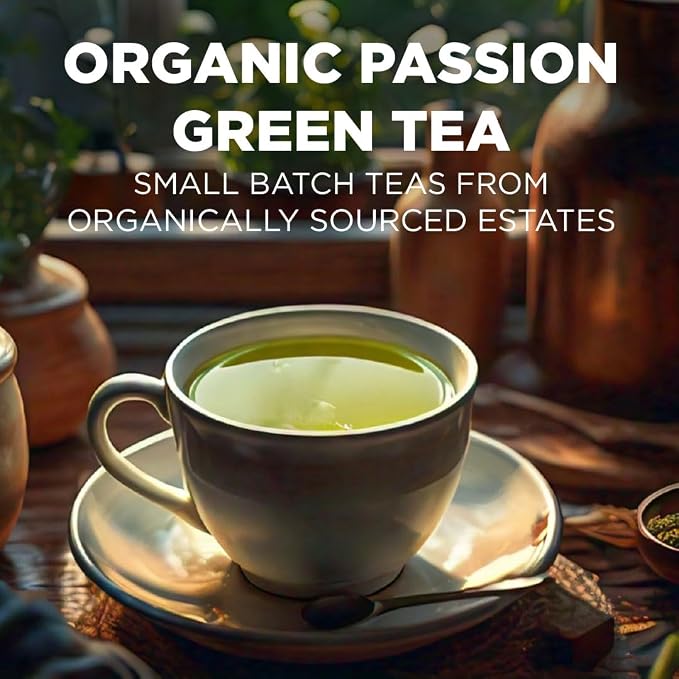 Maud's Organic Passion Green Tea Pods, 24 ct, Single Serve Tea Pods – 100% Gourmet Blended Tea Leaves, Compatible with Keurig K Cups Maker