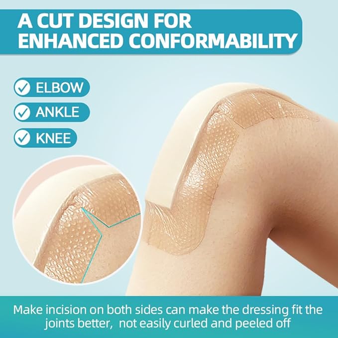 Dimora Silicone Foam Dressing with Border 4"X8" (10 Pack), Adhesive Large Bandages for Wound for Post Elbow Shoulder Knee Surgery Care