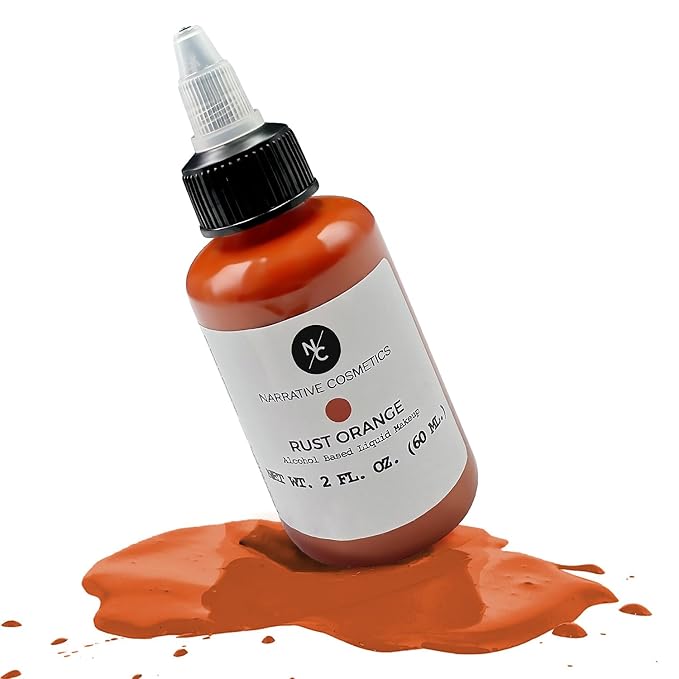 Narrative Cosmetics FX Alcohol Airbrush Paints - 2 fl oz, Skin Safe, Quick Dry, Waterproof, Sweatproof, Transferproof Liquid Makeup for Bodypainting, Theater, FX Makeup, Film and TV - Rust Orange