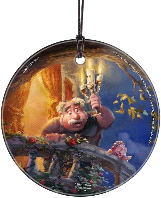Thomas Kinkade Studios – Disney – Beauty and The Beast – Maurice’s Lantern Light – 3.5” Starfire Prints Hanging Glass Print Accessory – Officially Licensed - Ideal for Gifting and Collecting SPCIR738