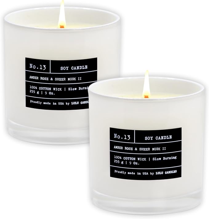 Lulu Candles | Amber, Rose & Sheer Musk II | Luxury Scented Soy Jar Candle | Hand Poured in The USA | Highly Scented & Long Lasting- 9 Oz. 2 Pack