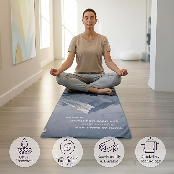 Multipurpose Yoga Mat Towel 72" x 26.5" - Christian Faith-Based Fitness Towel with Non-Slip Silicone Grip, Quick Drying & Sweat Absorbent for Yoga, Pilates, Gym, Picnic & Outdoor Activities