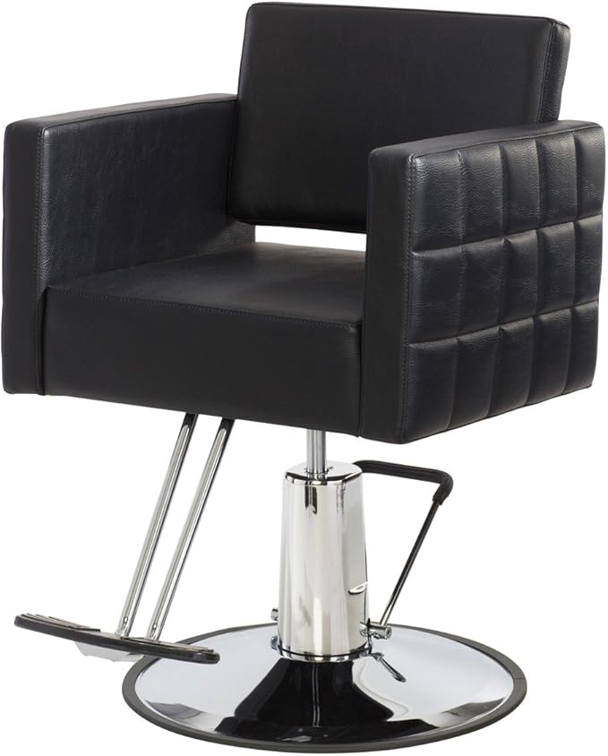 Buy-Rite Icon Styling Chair for Professional Salons & Barbershops, Modern Black Salon Seat, Wide Quilted Design, Steel Frame, Hydraulic Pump, Easy-Clean Features, YLG-192-BLK