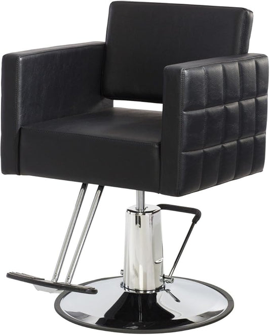 Buy-Rite Icon Styling Chair for Professional Salons & Barbershops, Modern Black Salon Seat, Wide Quilted Design, Steel Frame, Hydraulic Pump, Easy-Clean Features, YLG-192-BLK