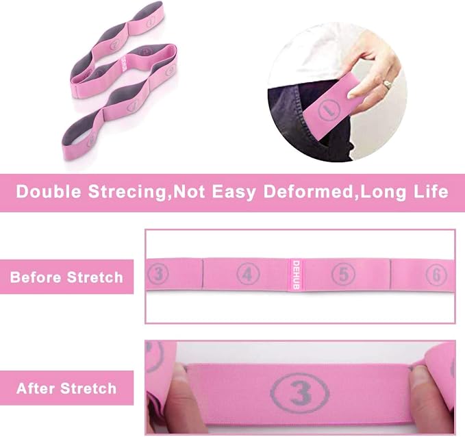 Stretch Strap, Elastic Yoga Stretching Strap, Multi-Loop for Physical Therapy, Pilates, Yoga, Dance & Gymnastics Exercise and Flexible Pilates Stretch Band