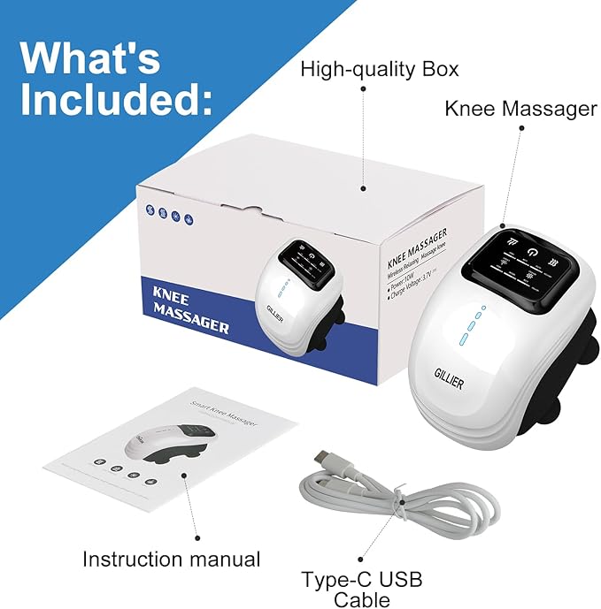 Knee Massager Smart with Heat, Red Light and Massage Therapy, 3 Vibration Modes and 3 Heating Levels, 2025 Updated Edition, LED Vitality Joints Knee Massager, Gifts for Grandma & Grandpa, White