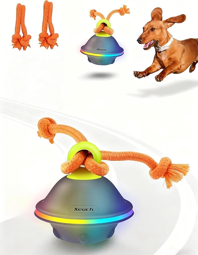 Xeuch Interactive Dog Ball with Rope, Motion Activated Moving Rolling Toy
