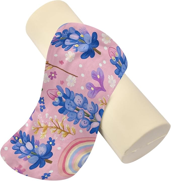 Pink Bluebonnet Polka Dots and Rainbows Neck Roll Pillow Bolster Round Health Memory Foam Long Cervical Cylinder Pillows with Removable Washable Cover for Body Bed Legs Back Yoga