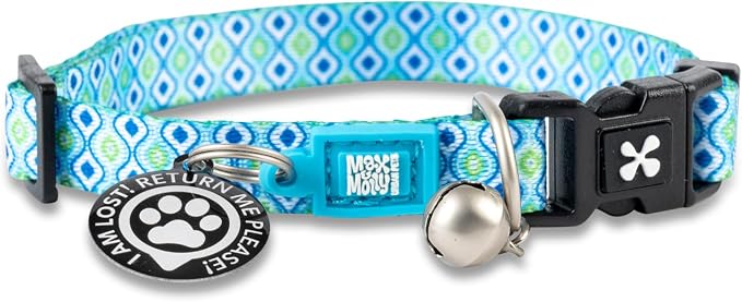 Max & Molly Fun & Whimsy Cat Collar with Jingle Bell, Breakaway Safety Buckle, Adjustable Sizing & Smart ID Personalized Tag for Girl or Boy Cats/Kittens, Retro Blue Boy Design