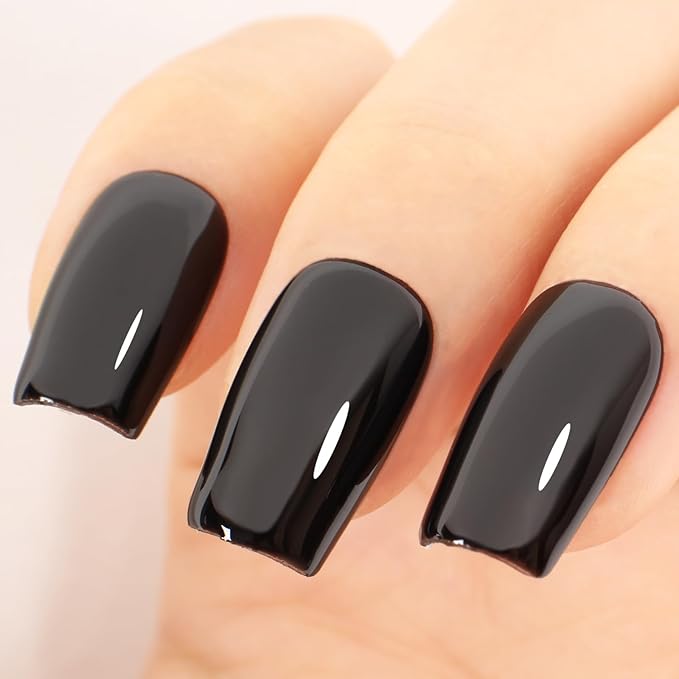 Black Nail Polish, UV/LED Lamp Soak Off Opaque Dark Gel for Manicure Salon or DIY Nail Art at Home, 0.51 Oz Color Kit for Women Girls Gift - GP0048