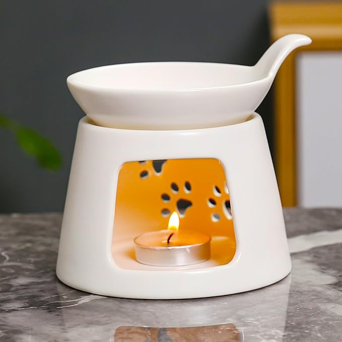Ceramic Wax Melt Burners,Tea Light Candle Warmer,Essential Oil Burner,Candle Wax Burner Humidifier Yoga Aromatherapy Fragrance Diffuser for Living Room,Bedroom,Office Decoration,White,4 * 5IN