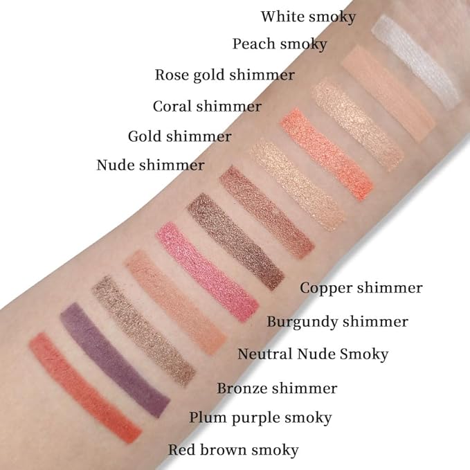 12 Colors Highly Pigmented Eye Shadow Palette Makeup Kit for Women, Nude Brown Peach White Purple Bronze Gold Eyeshadows, Matte Smoky Shimmery Metallic Shade Eyeshadow Palette Long-Lasting Waterproof
