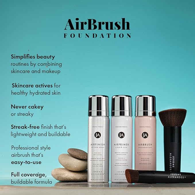 MagicMinerals AirBrush Foundation Set by Jerome Alexander - Complete 5pc Spray Makeup Set with Foundation, Primer, and Setting/Finishing Spray - for Smooth, Radiant Skin (Dark Espresso)