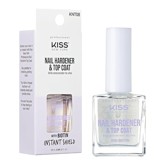 Kiss New York Nail Hardener & Top Coat, Infused with Biotin, Strengthen Nails, Protect Nails, Avoid Breaking and Splitting, Made in Korea
