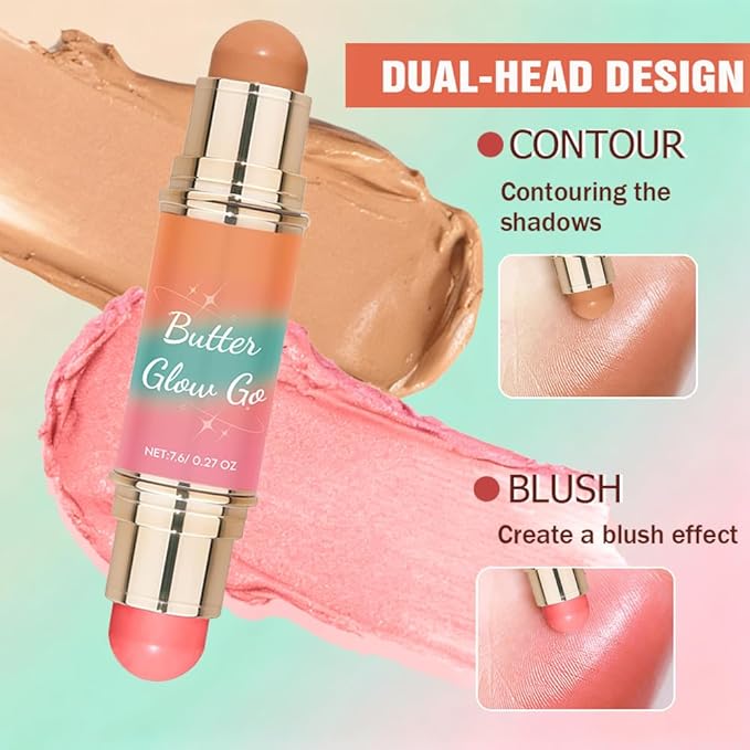 Dual-Ended Blush & Bronzer Stick – 2-in-1 Creamy Contour & Cheek Tint, Hydrating Vegan Multi-Use Makeup for Natural Radiant Finish, Cruelty-Free (Sunkissed Rose)