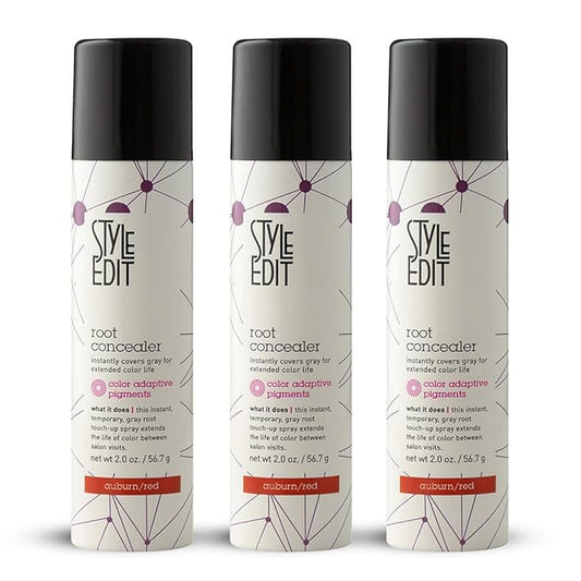 Style Edit Auburn/Red Root Concealer Touch Up Spray - Instantly Covers Greys And Roots - Professional Salon Quality Grays Cover Up Hair Products for Women Auburn Red 2 Ounce (Pack of 3)
