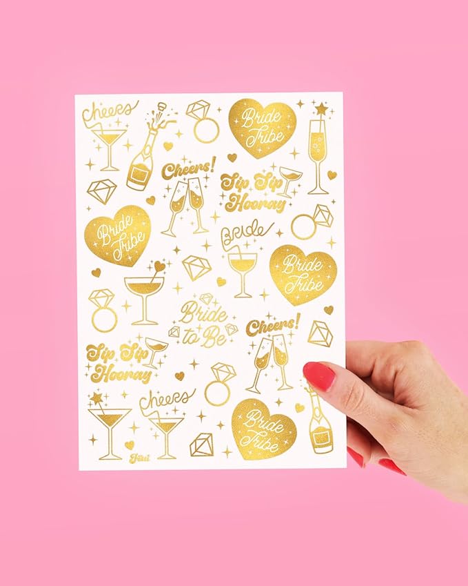 xo, Fetti Gold Bachelorette Tattoos, 54 pcs | Bach Party Favors, Bride Tribe Temporary Tats, Metallic Bridal Party Accessory, Bridesmaid Gift