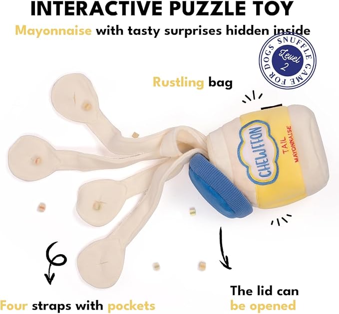 CHEWFFON Dog Enrichment Toys, Snuffle Crinkle Toy for Mental Stimulation | Interactive Mayonnaise Jar Puzzle Treat Toy, Hide and Seek Nose Work Game for Boredom, All Dog Sizes