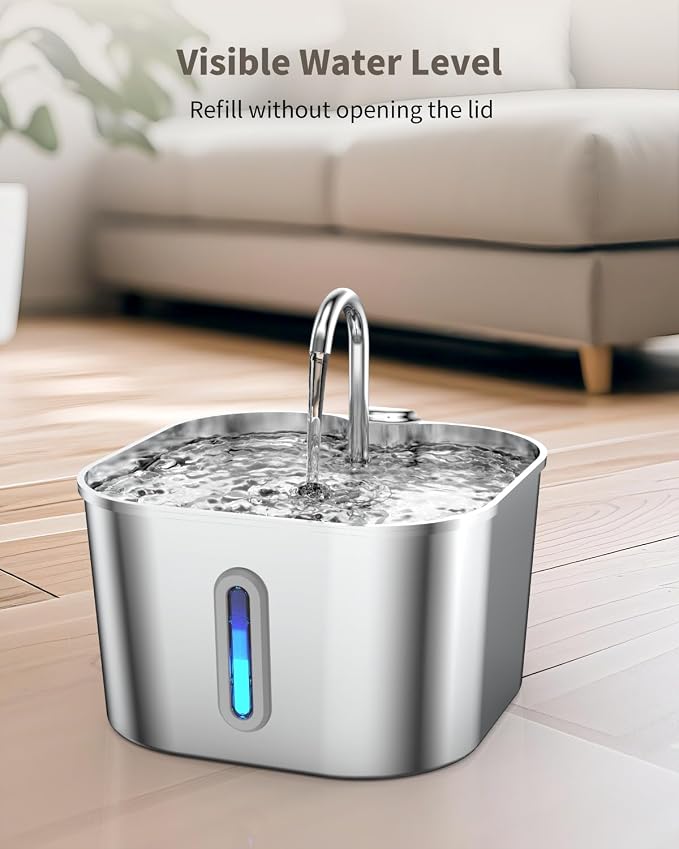 Stainless Steel Cat Water Fountain - 74oz/2.2L Cat Drinking Fountain | Quiet Cat Fountain for Indoor Cats and Small Dogs, Automatic Pet Water Dispenser Keeps Fresh Water