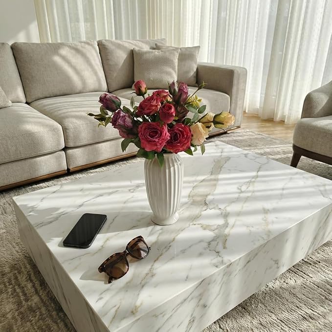 White Ceramic Vase, 9.1 Inch Water Safe Vase for Fresh Flowers, Farmhouse Home Decor Table Centerpieces for Living Room Cabinet Wedding (Rustro 9'')